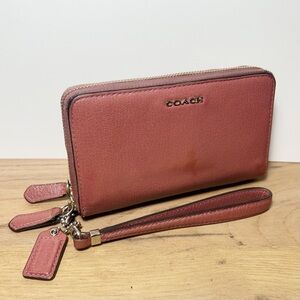 Coach Dusty Rose Pink Pebble Leather Wristlet Double Zipper Wallet VTG Y2K